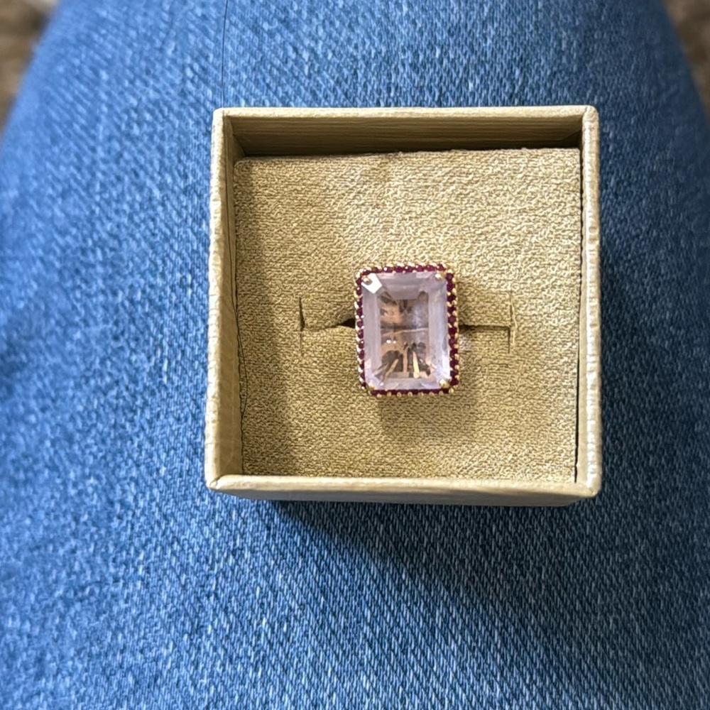 14Kgold rose de France amethyst & red pave rubies
